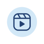 Pale blue circle with video play button icon in dark blue