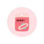Pink circle graphic with illustration of pad