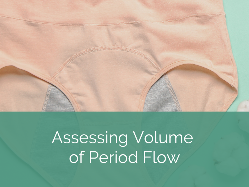 period underwear with text that reads assessing volume of period flow