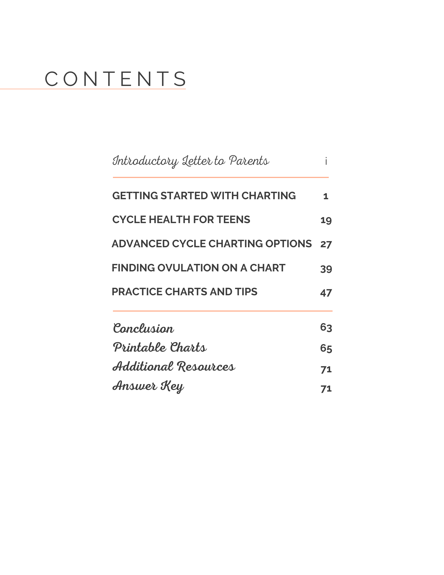 table of contents