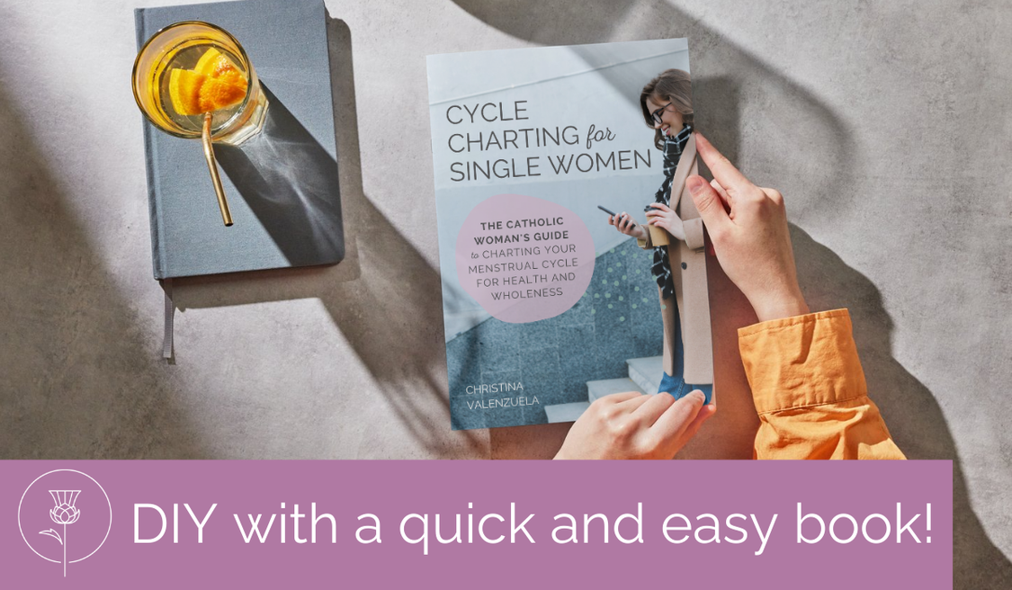 cycle charting for single women book is highlighted on table with text that reads DIY with a quick and easy book