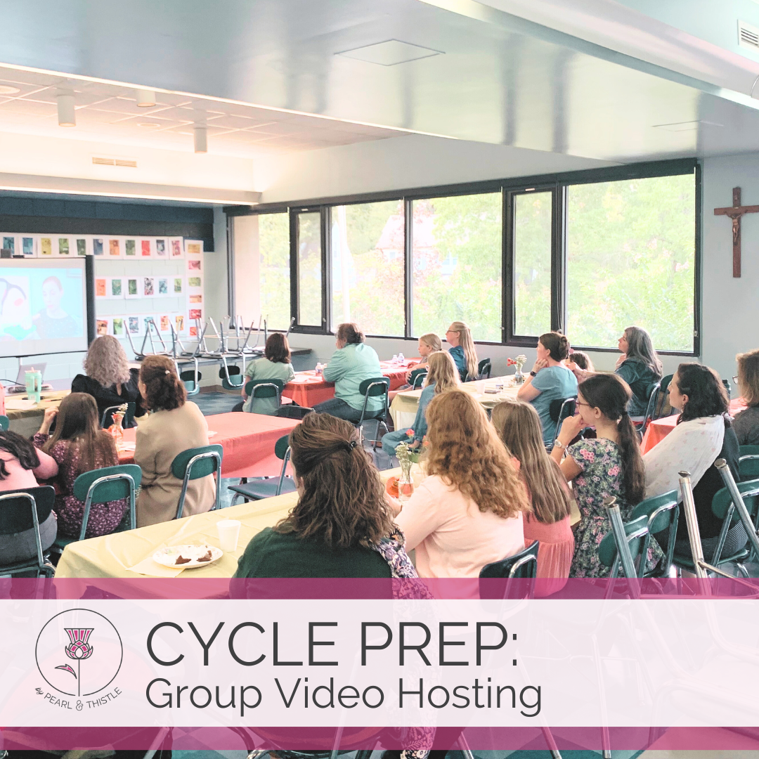 group of parents and daughters sit in parish classroom watching CYCLe PREP videos together